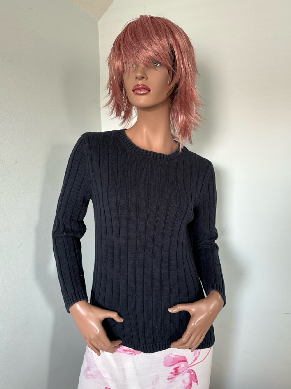 525 America Dark Navy Cotton Ribbed Sweater